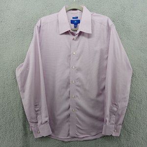 Egara Shirt Mens Large Purple Micro Check Non-Iron Button Up Long Sleeve Classic
